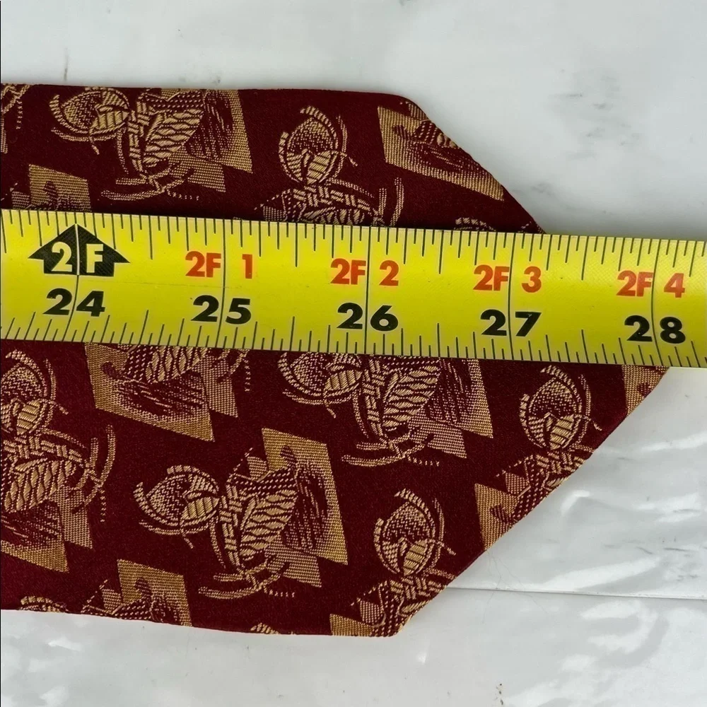 Audrey Buckner Mens Necktie Tie Burgundy Red Gold 100% European Silk Made In USA